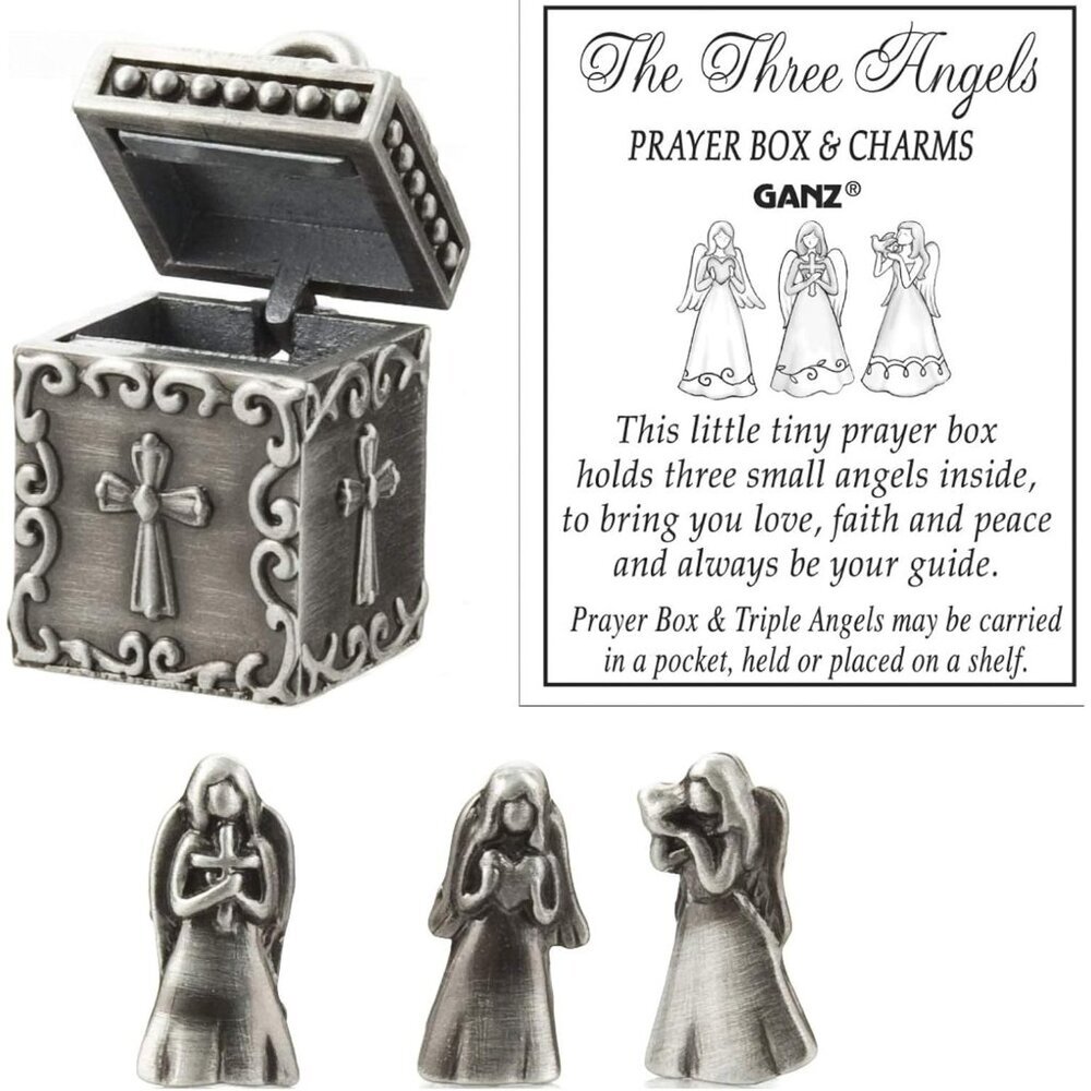 Angel Prayer Box Trinket - Triple Angels Charm Pewter